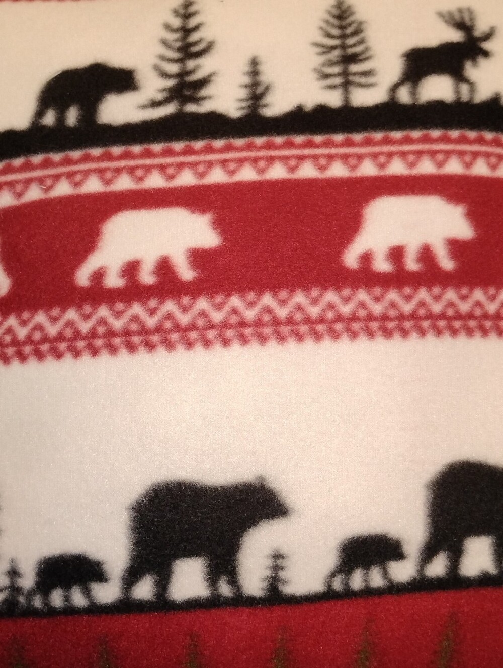 Rustic Bear Print Accent Pillow - Red, White & Black